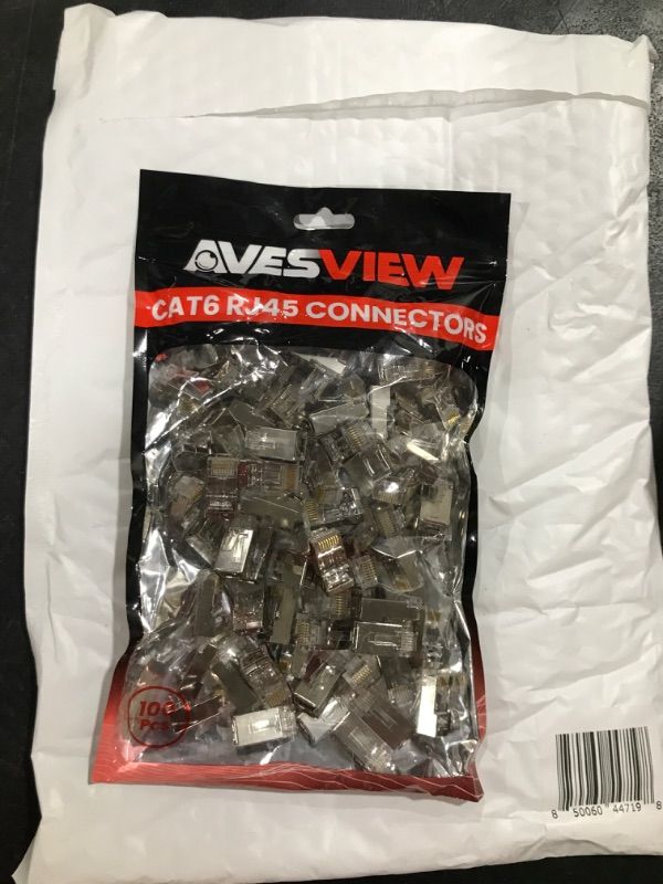 Photo 2 of AvesView 100-Pack Cat 6 Pass Through RJ45 Connectors (Ethernet Cable Connector) FTP Shielded RJ45 Pass Through Connector/Modular Plugs for Solid or Stranded FTP Ethernet Cable (Shielded)