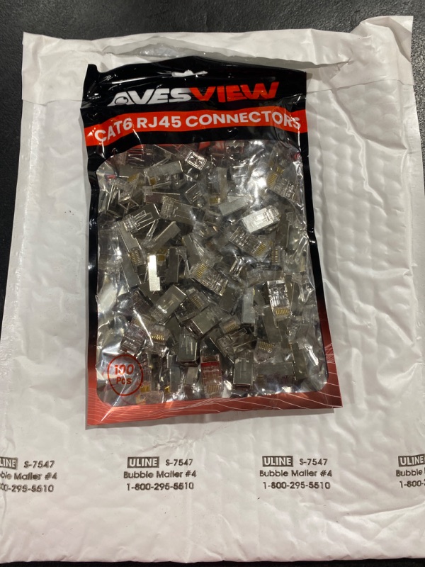 Photo 2 of AvesView 100-Pack Cat 6 Pass Through RJ45 Connectors (Ethernet Cable Connector) FTP Shielded RJ45 Pass Through Connector/Modular Plugs for Solid or Stranded FTP Ethernet Cable (Shielded)