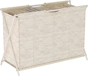 Photo 1 of 155L Large Capacity Laundry Sorter 4 Section Portable Laundry Basket Foldable Laundry Hamper Clothes Organizer for Laundry Room, Bedroom, Bathroom BEIGE