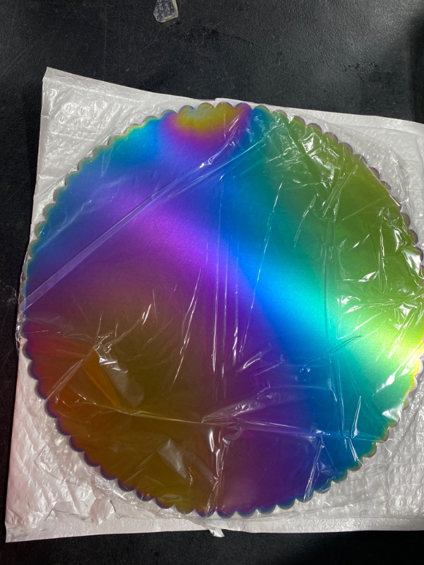 Photo 2 of Berglander Rainbow Reusable Cake Boards 12", Stainless Steel Cake Plates With Titanium Colorful Plating, Durable Sturdy Perfect for Cake of 12" or Under, Dishwasher Safe