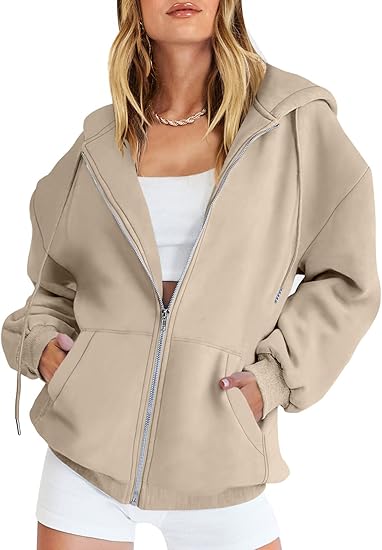 Photo 1 of ANRABESS Womens Zip Up Hoodies Long Sleeve Sweatshirts  Fall Outfits Fashion Clothes,size small,biege