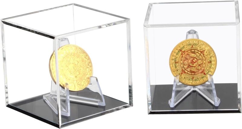 Photo 1 of Acrylic Coins Trophy Medal Display Case Box with Mini Acrylic Easel Display Stands, Acrylic Multiple Rings Storage Case for Championship Rings Challenge Coins Fossils Rocks Stones Chips