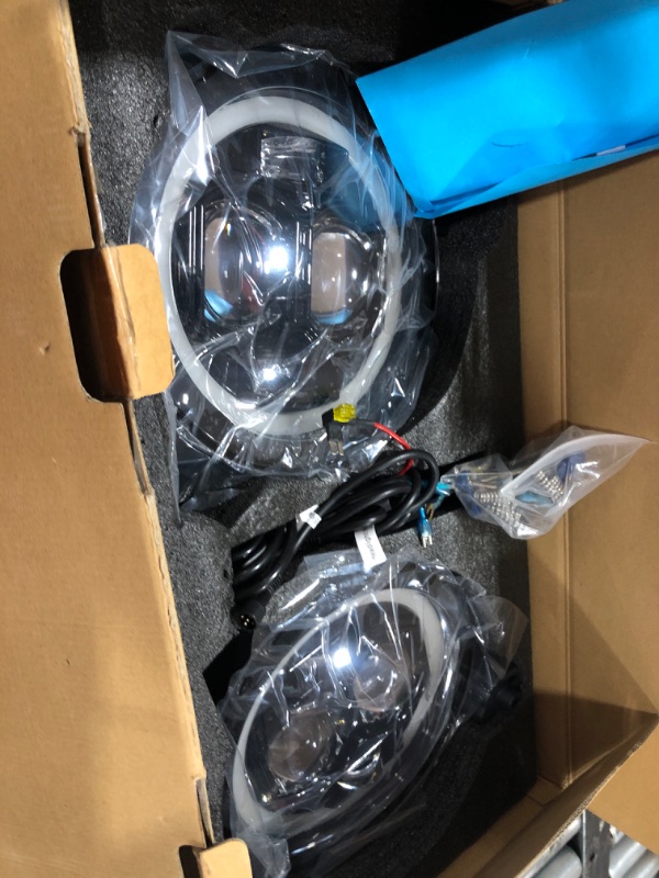 Photo 2 of 1 Pair LED Headlight Hi Low Beam With DRL 60W And 10W Angel Eyes Led Head Driving Lamp 