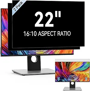 Photo 1 of [2 Pack] 22 Inch Computer Privacy Screen for 16:10 Aspect Ratio Widescreen Monitor, Eye Protection Anti Glare Blue Light Computer Monitor Privacy Filter, Removable Anti-Scratch 22in Protector Film