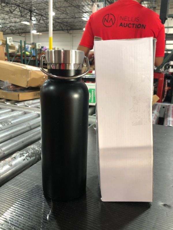 Photo 1 of 17oz Stainless Steel Sports Water Bottle Double Wall Insulated Bottle with Handle and Vacuum Seal Leakproof Lid for Cyclists Runners Hikers Beach Goers Picnics Camping Gift (Black)