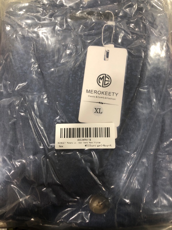 Photo 1 of MEROKEETY Women's Oversized Open Front Cropped Cardigan Sweater Chunky Knit Long Sleeve Button Fall Outwear Navy X-Large