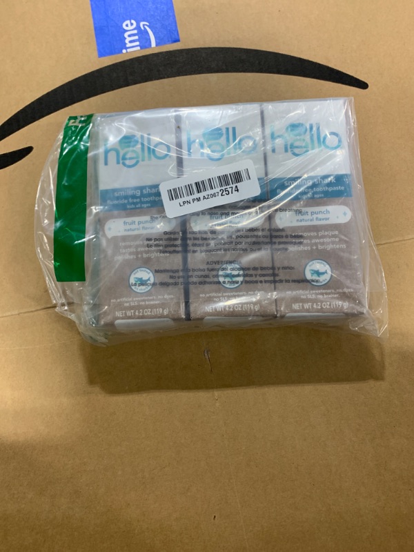 Photo 1 of hello Smiling Shark Fluoride Free Kids Toothpaste, SLS Free, Natural Fruit Punch, Safe to Swallow for Baby and Toddlers, 4.2 oz (3 Pack)