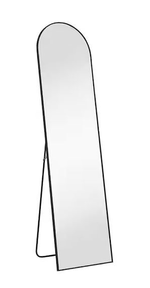 Photo 1 of 16 in. W x 59 in. H Aluminum Alloy Frame Black Arched Floor Mirror with Floor Stand and Wall Mounted Hooks


