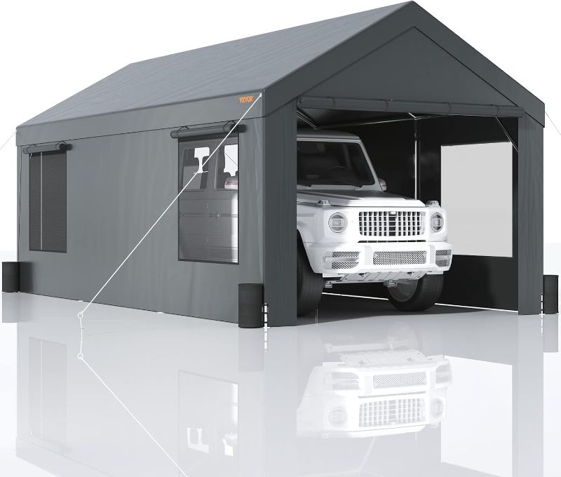 Photo 1 of VEVOR Carport 10x20ft, Car Canopy Portable Garage, Heavy Duty Car Port with Roll-up Ventilated Windows & Removable Sidewalls, UV Resistant Waterproof All-Season Tarp for SUV, F150, Car, Truck, Boat
