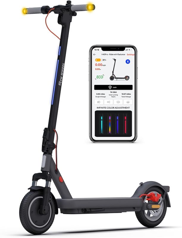 Photo 1 of 5TH WHEEL V40PRO Electric Scooter with Turn Signals - 24.9 Miles Range & 20 MPH, 48V 800W Peak Motor, 10" Solid Tires, Dual Suspension and Ambient Light, Foldable Electric Scooter for Adults
