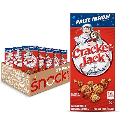 Photo 1 of Cracker Jack Caramel Coated Popcorn & Peanuts, Original, 1 Ounce Boxes (Pack of 25)
