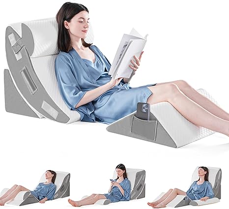 Photo 1 of Yojoker 4PCS Orthopedic Bed Wedge Pillow Set for Sleeping, Post Surgery Foam Pillow for Body, Back and Leg Pain Relief, Triangle Adjustable Support Pillow - Acid Reflux, Anti Snoring & GERD Sleeping
