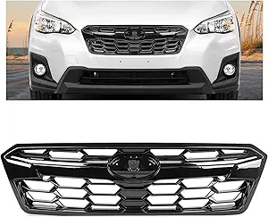 Photo 1 of KUAFU Front Bumper Center Grille Assy Compatible with 2018 2019 2020 Subaru Crosstrek Grill Radiator Upper Top Gloss Black Glossy Painted Replace for 91123FL170
