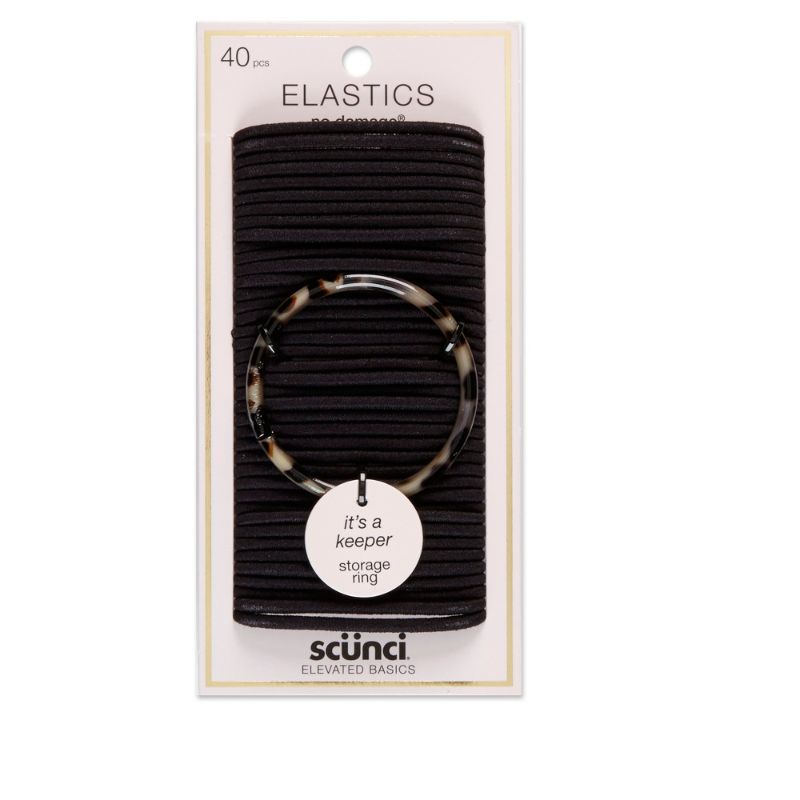 Photo 1 of Scünci No Damage Elastic Hair Ties with Spiral Ring Holder - Black - All Hair - 40pcs 3CT 120 TOTAL 
