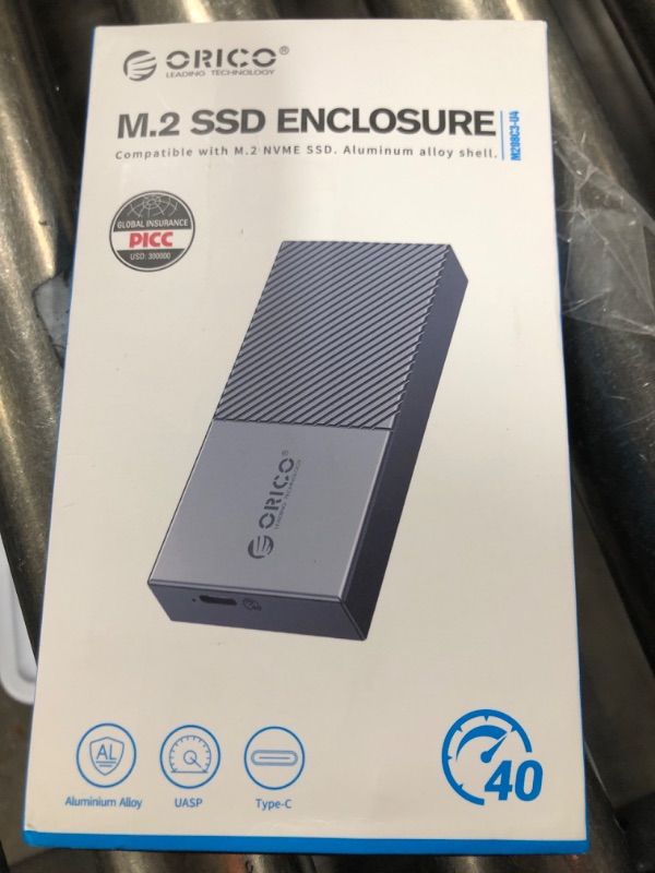 Photo 2 of ORICO M.2 NVMe SSD Enclosure 40Gbps PCIe3.0x4 USB Type-C Aluminum Adapter, NVMe 2280 M-Key(B+M Key) External Solid State Drive Case,Compatible with Thunderbolt 3/4 USB3.2/3.1/3.0/Type C-M208-Silver