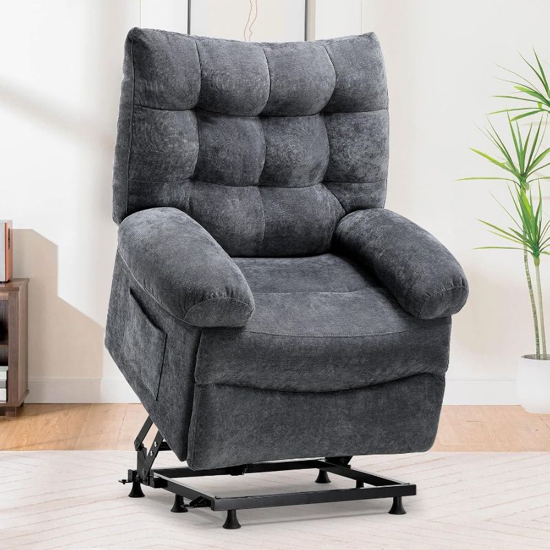 Photo 1 of COMHOMA Power Lift Recliner, Oversized Recliner Chair for Big Tall Men and Elderly, Lift Chair Recliners with Side Pockets, Fabric Reclining Sofa Chair for Living Room, Bedroom (Grey)
