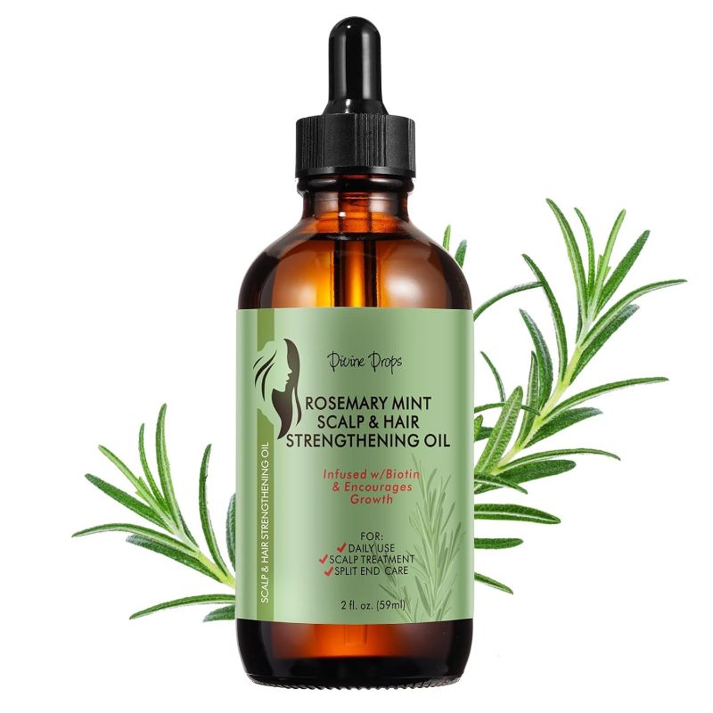 Photo 1 of Divine Drop Organics Rosemary Mint Scalp & Hair Strengthening Oil for All Hair Types w/Biotin & Essential Oils - 2 Oz
