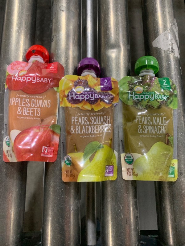 Photo 2 of Happy Baby Organics Stage 2 Baby Food Pouches, Gluten Free, Vegan & Healthy Snack, Clearly Crafted Fruit & Veggie Puree, Pear Squash & Blackberries, 4 Ounces (Pack of 16) EXP 11-24-24 / 4-12-25 / 2-11-25