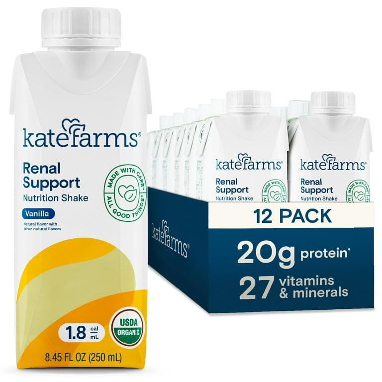 Photo 1 of KATE FARMS Organic 1.8 Renal Support Shake, Vanilla, 20g Protein, 27 Vitamins and Minerals, Specialized Dialysis Nutrition Support, 8.45 oz (12 Pack) EXP 10-29-25
