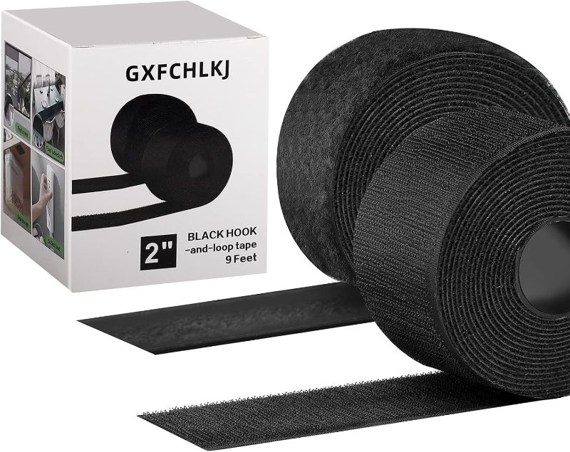 Photo 1 of 2 Inch x 9 Feet Strong Self Adhesive Hook and Loop Tape Strip Sticky Back Fastener Roll Black
