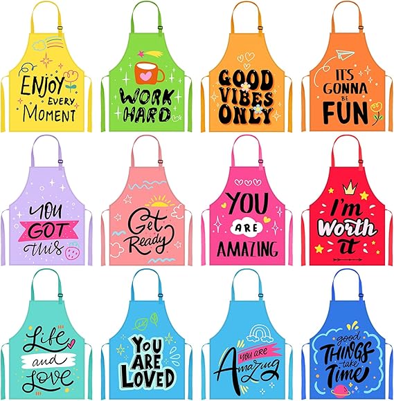 Photo 1 of 12 Pcs Motivational Quote Kids Apron bulk Inspirational Children Chef Apron Kids Painting Aprons for Craft Baking
