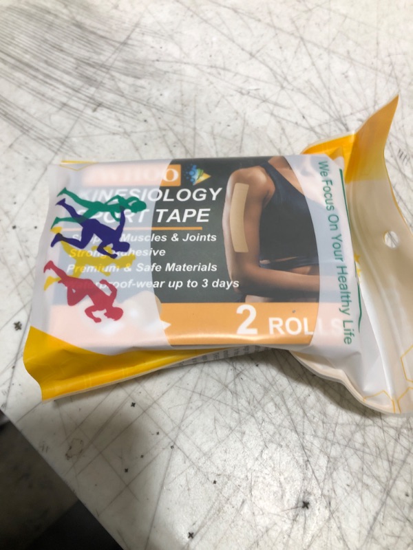 Photo 2 of Kinesiology Tape (2 Rolls), Athletic Tape Strips, Sports Muscle Tape - 16ft, Latex Free, Self Adhesive & No Sticky Residue, Waterproof & Easy Tear, Great for Muscle Pain Relief and Joint Support