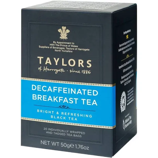 Photo 1 of Taylors of Harrogate Tea, Breakfast, Decaffeinated, Sachets - 20 pack, 2.5 g sachets
