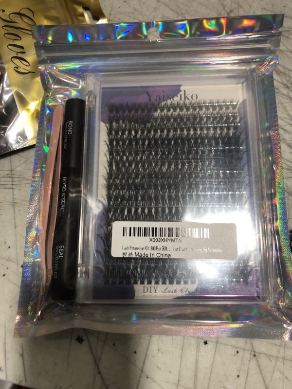 Photo 2 of Lash Extension Kit 50D Fluffy Cluster Eyelash Extensions Kit 300 Pcs DIY Individual Lashes Kit with Lash Bond and Seal and Lashes Tweezers 8-16mm Mix D Curl Wispy False Eyelashes Pack, by Yaiseiko