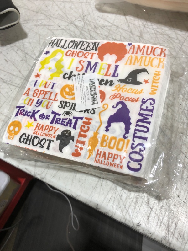 Photo 2 of Whaline 80 Pack Halloween Napkins 6.5 Inch Hocus Pocus Witch Napkins Disposable Colorful Luncheon Paper Napkins for Halloween Dinner Party Supplies Table Decor