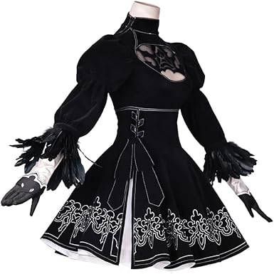 Photo 1 of HNZQE Anime Women's Nier Automata Yorha 2b Cosplay Costume Black Leotard Dress Halloween Outfit Set for Men(3XL-dress)