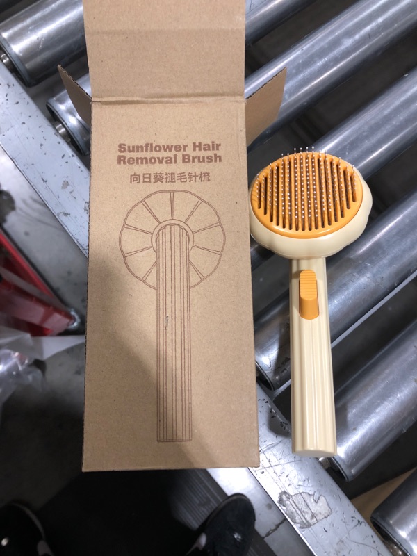 Photo 2 of Self-Cleaning Brush for Cat Grooming - Remove Tangles, Loose Hair from Long and Short Haired Cats, with Release Button (Yellow)