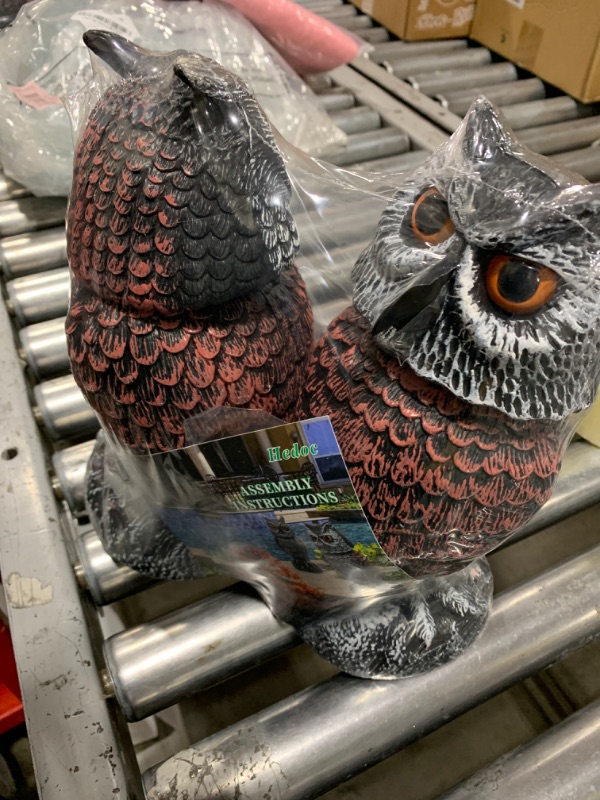 Photo 2 of Hedoc 2 Pack Fake Owl Decoys to Scare Birds Away from Gardens and Patios, Rotating Head Owl Bird Deterrents, Nature Enemy Scarecrow Plastic Owl Statues, Pest Repellent, Pigeon Deterrent