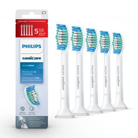 Photo 1 of Philips Sonicare Genuine SimplyClean Replacement Toothbrush Heads, 5 Brush Heads, White, HX6015/03
