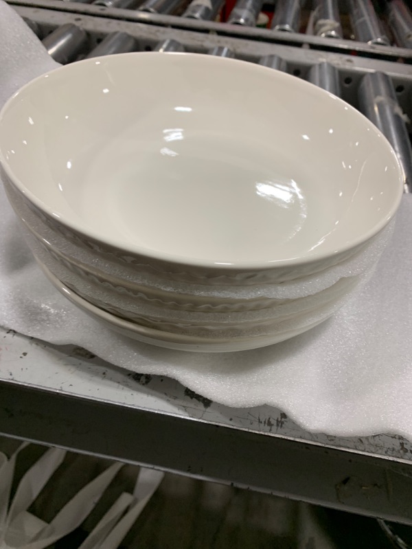 Photo 2 of Maison Neuve Set of 4 White 34oz Porcelain Dinner Bowls - Dishwasher-Safe Textured 8.5" Bowls For Soup, Pasta, Cereal