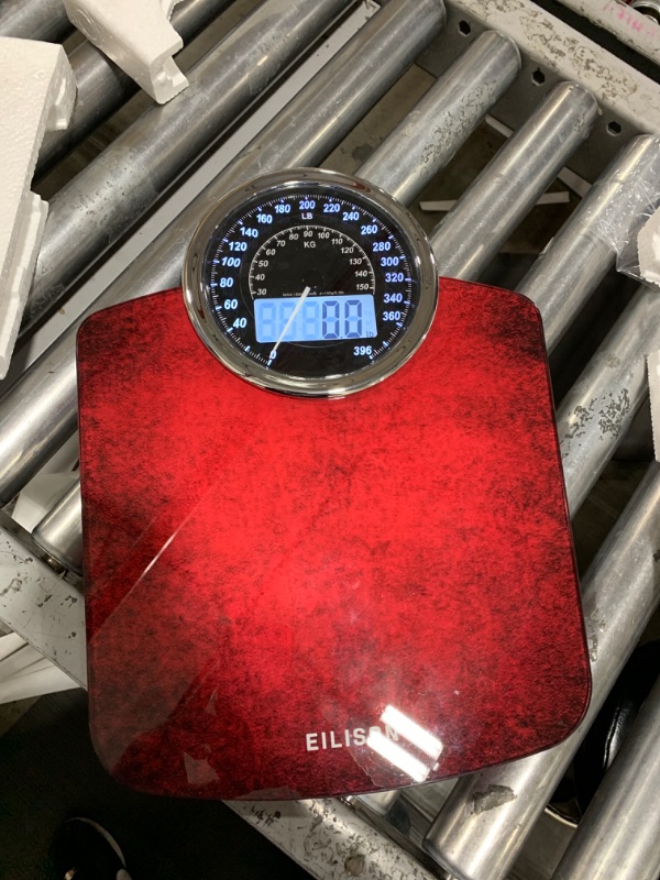 Photo 2 of EILISON Highly Advance 2-in-1 Digital & Analog Weighing Scale for Body Weight-400lbs, 4 High Precison GX Sensor Accurate, Thick Tempered Glass, Extra Large Display (Red)