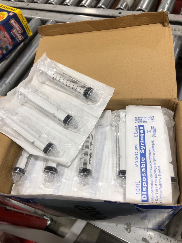 Photo 2 of 10mL/cc Plastic Luer Lock Syringes Without Needle, Individually Sterile Wrapped, with Tip Cap, for Liquid,Scientific Labs, Measuring, Dispensing