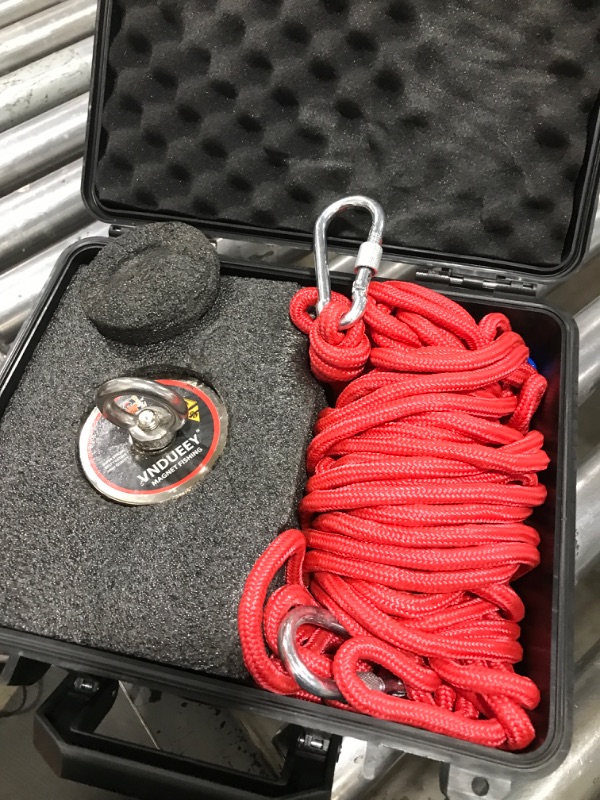 Photo 2 of Fishing Magnet Kit with Rope, Fishing Magnets 700 LBS Pulling, Heavy Duty 65FT Rope, Gloves & Locking Carabiner,Threadlocker and Waterproof Carry Case - 2.95inch Diameter