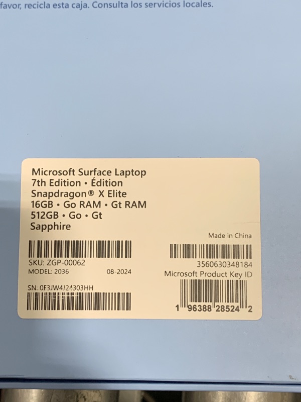 Photo 8 of Microsoft Surface Laptop (2024), Windows 11 Copilot+ PC, 13.8" Touchscreen Display, Snapdragon X Elite (12 core), 16GB RAM, 512GB SSD Storage, Sapphire