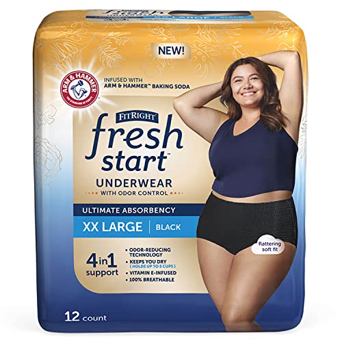 Photo 1 of FitRight Fresh Start Incontinence Underwear for Women Ultimate Absorbency XXL Black 12 Ct
