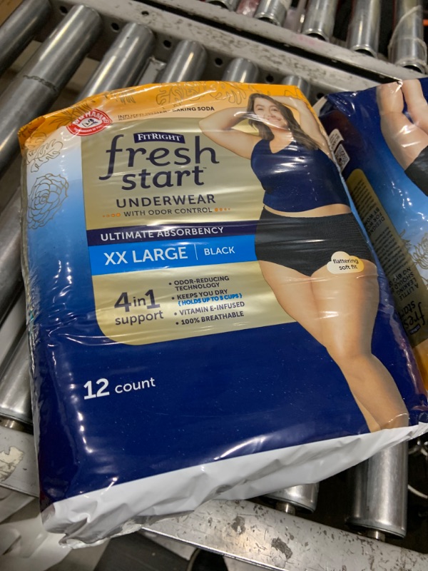 Photo 2 of FitRight Fresh Start Incontinence and Postpartum Underwear for Women, XXL, Black (12 Count) Ultimate Absorbency, Disposable Underwear with The Odor-Control Power of ARM & Hammer