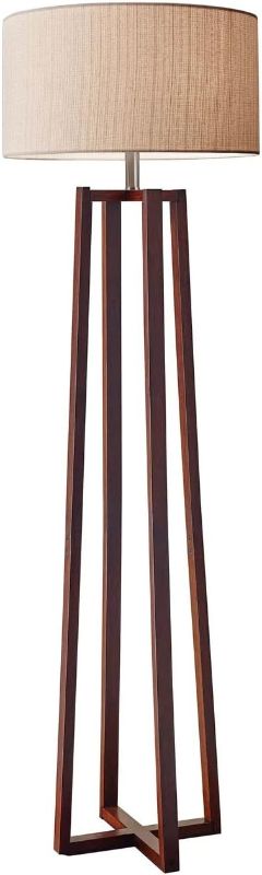 Photo 1 of Adesso 1504-15 Quinn Floor Lamp, 60 in, 150 W Incandescent/CFL, Walnut Birch Wood, 1 Wooden Lamp , White
