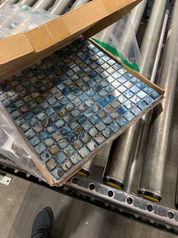 Photo 1 of MOP Mother Pearl Mosaic Tile Backsplash Oyster Seashell Tiles for Bathroom Kitchen, 12" x 12" Square Dark Blue 10 Sheets