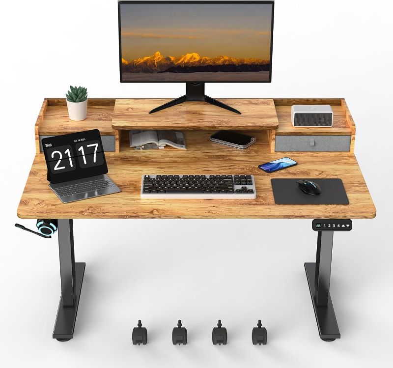 Photo 1 of 48×30 Inch Electric Standing Desk with 2 Drawers, Adjustable Height Widened Stand Up Desk with Storage Shelf, Sit to Stand Ergonomic Workstation for Home Office
