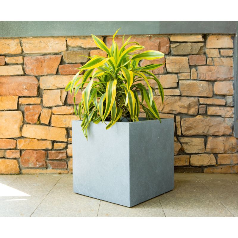 Photo 1 of 10 in. W Square Slate Gray Lightweight Concrete/Fiberglass Indoor Outdoor Modern Elegant Planter
