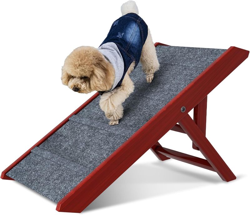 Photo 1 of Dog Ramp for Couch, Dog Ramp for Small Dogs 32'' Long Adjustable Height 17''-21'' Dog Ramp for Bed with Anti-Slip Carpet Wooden Dog Ramp for Car, Pet Ramp Load Up to 45 lbs
