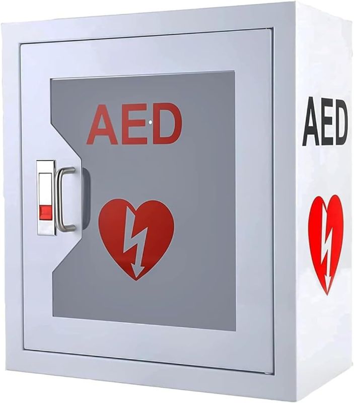 Photo 1 of AED Dialysis Device Storage Cabinet, AED Dialysis Device Wall-Mounted Storage Box, Emergency Dialysis Device Alarm Box with snap Lock, Metal Steel Plate, for Home Office and Public Places
