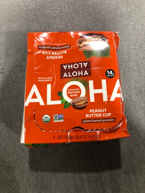 Photo 2 of ALOHA Organic Plant Based Protein Bars - Peanut Butter Cup Bar - 12 Bars, Vegan, Low Sugar, Gluten-Free, Low Carb, Non-GMO, No Stevia, No Erythritol Best By September 15 2025