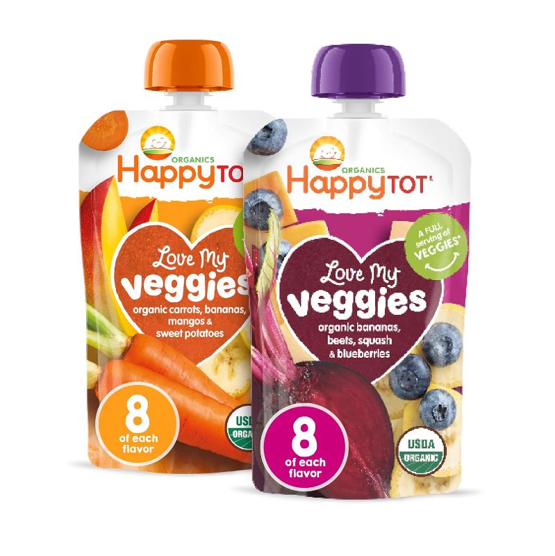 Photo 1 of Happy Tot Organics Stage 4 Baby Food Pouches, Gluten Free, Vegan Snack, Love My Veggies, Fruit & Veggie Puree, Variety Pack, 4.22 Ounce (Pack of 16), Best By January 12 2025
