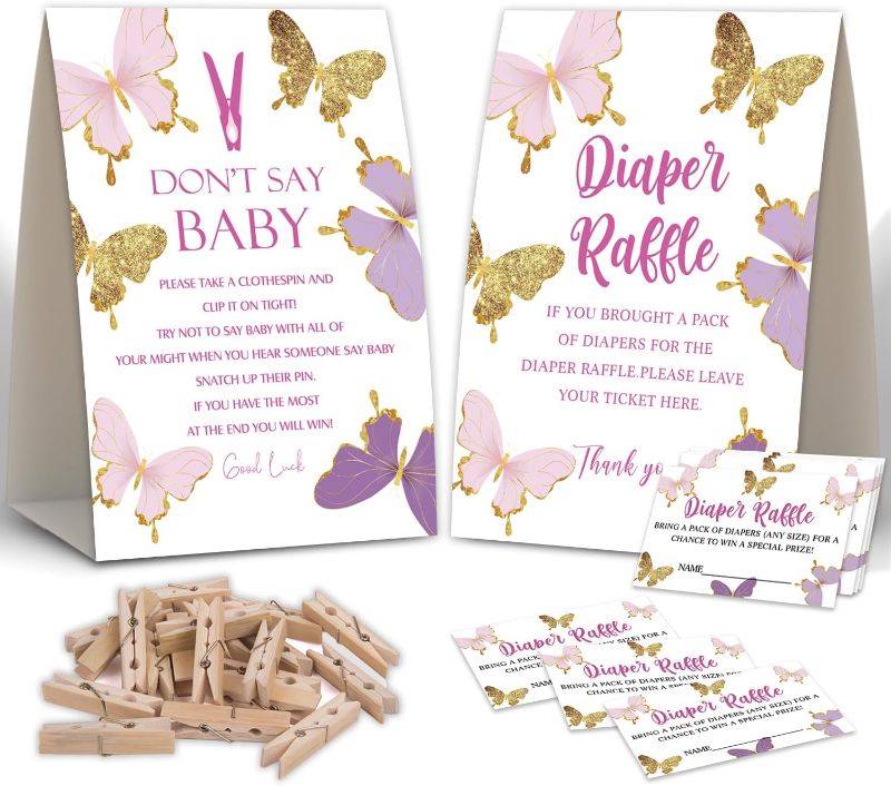 Photo 1 of 2 Butterfly Baby Shower Game,Don't Say Baby Clothespin Games,Diaper Raffle Tickets,Baby Shower Decorations,Baby Shower Game Gender Neutral,Baby Shower Package,Funny Baby Shower Games-6
