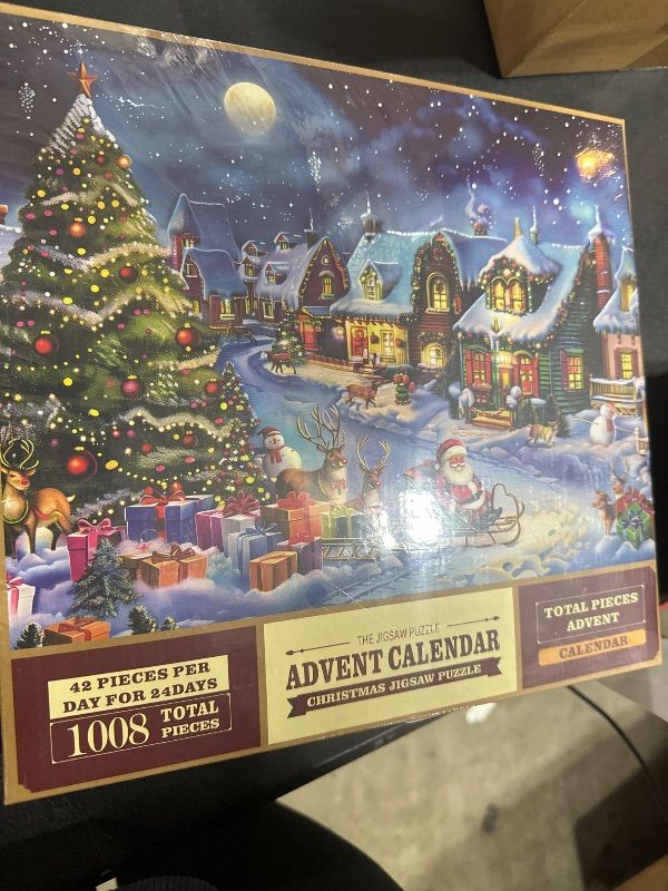 Photo 2 of 1000 Pieces Puzzle Advent Calendar 2024: Christmas Jigsaw Puzzles for Adults Kids, 24 Days Surprise Countdown Calendar, Family Game Home Decoration, Idea Holiday Gift for Boy Girl Women Men